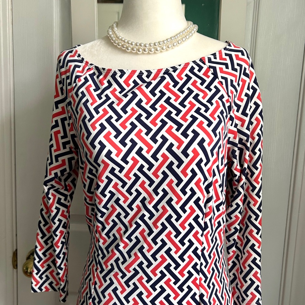 J. McLaughlin long sleeve dress XS red,white, blue